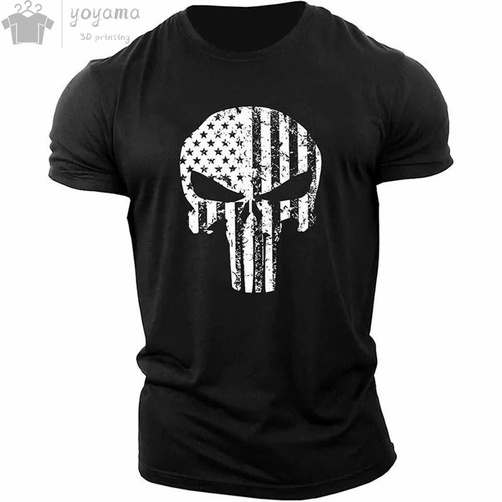 Men's T Shirt 3d Print Military Patriotic Skull O-Neck T Shirt Oversized T-Shirt Short-Sleeved Tee Sportswear Men's Clothing Top - Premium t-shirt from Lizard Vigilante - Just $23.88! Shop now at Lizard Vigilante