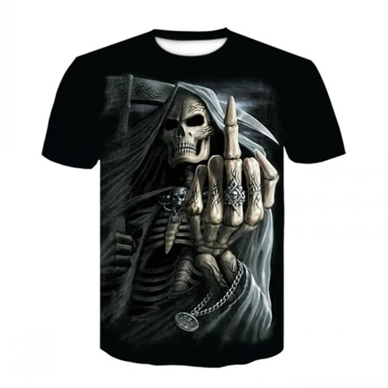 3D Heavy Metal Skull Print T-shirts Punk Rock Men's Tops Summer Casual Party Short Sleeve New Trend Men's Fashion Streetwear - Lizard Vigilante