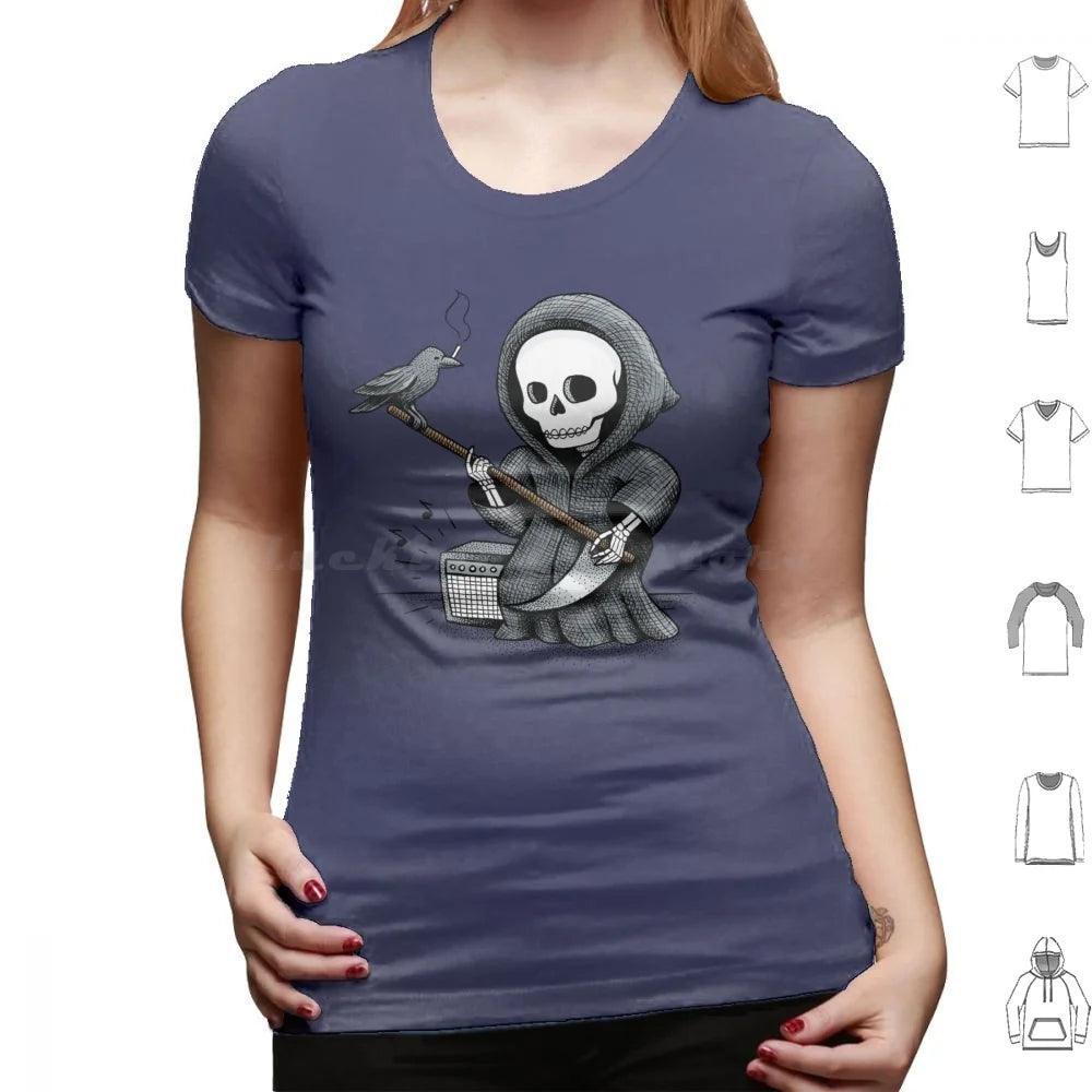 Death Metal T Shirt Cotton Men Women Diy Print Skull Halloween Skeleton Grim Reaper Crow Guitar Music And Roll Metal Band Scary - Lizard Vigilante