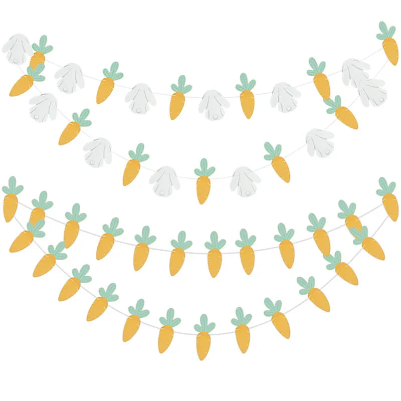 3M Happy Easter Banner Rabbit Carrot Egg Cartoon Bunny Garland Wall Hanging Bunting Flag Easter Party Decoration For Home