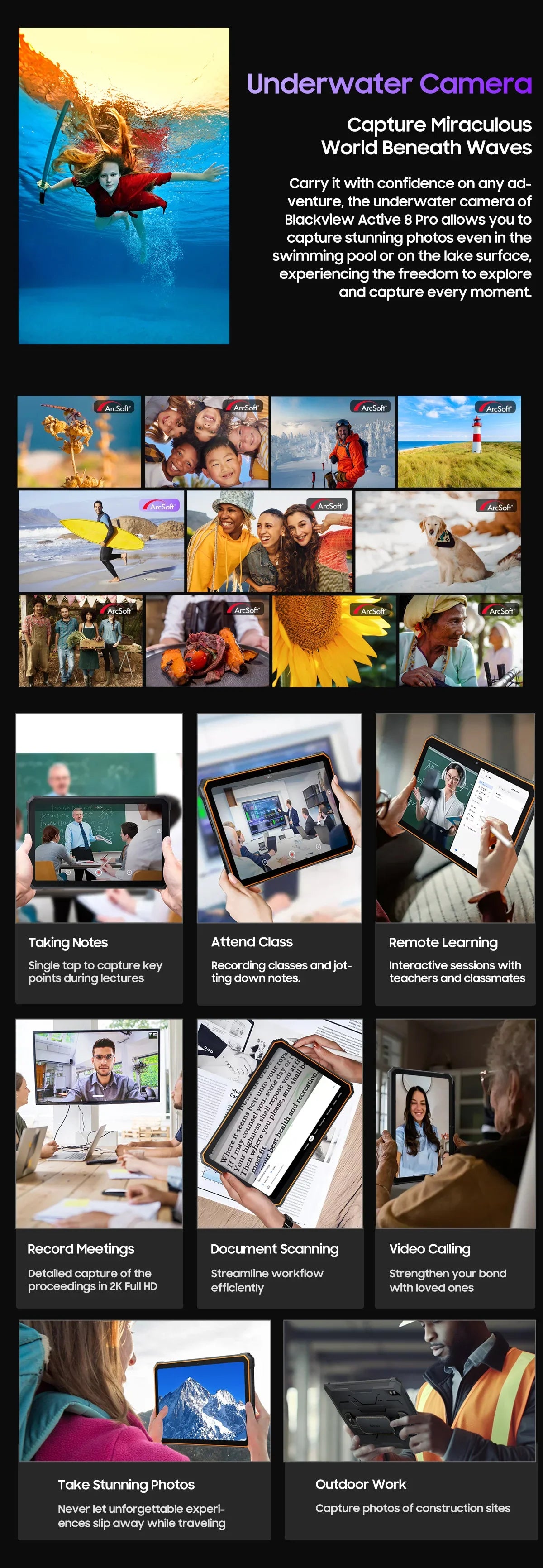 Blackview Active 8 Pro 16GB 256GB Tablet PC 22000mAh Battery Android 13 10.36" inch 2.4K Display 16MP+ 48MP Camera Rugged Tablet