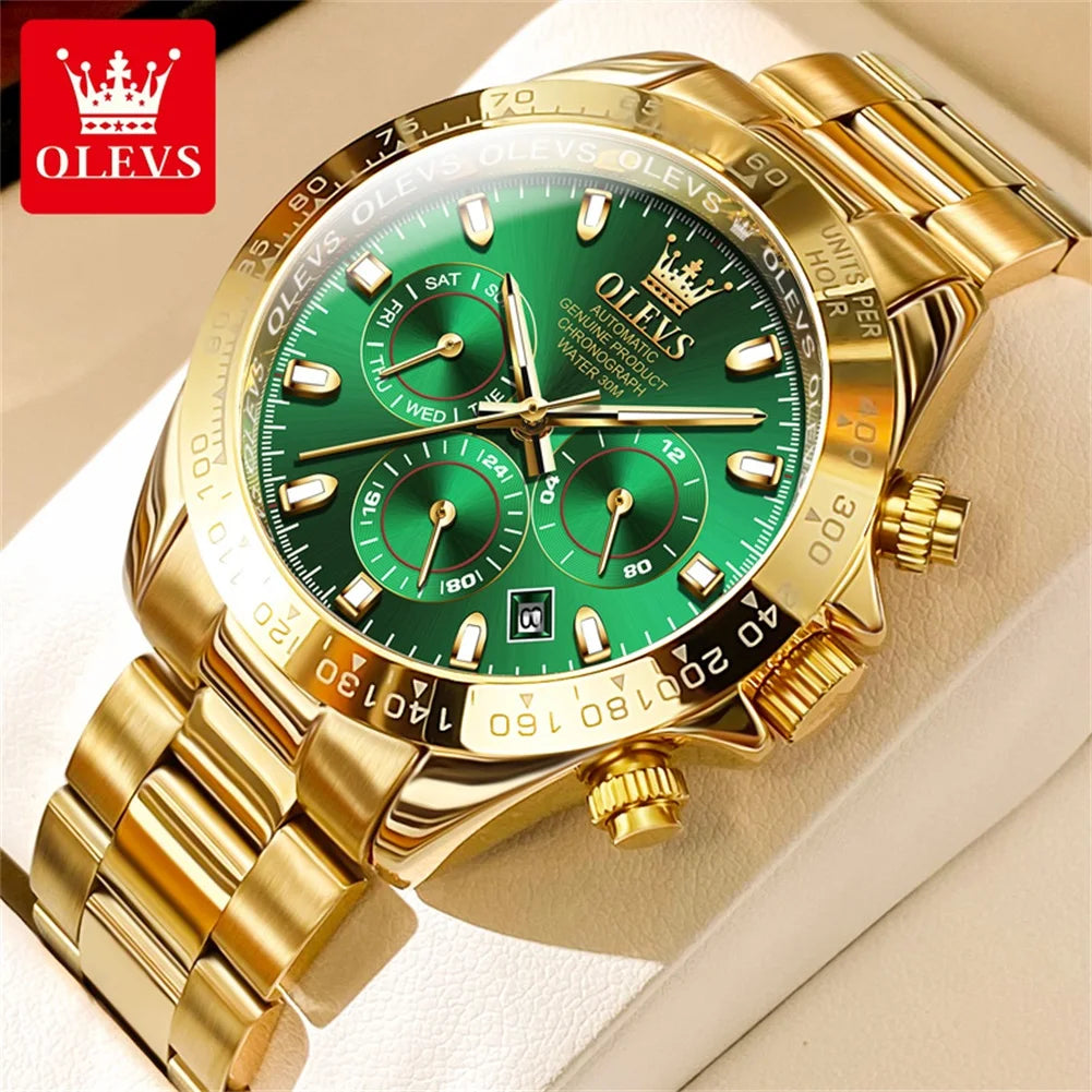 OLEVS Original Gold Watch for Men Automatic Mechanical Multifunctional Three Small Dials Luxury Brand Men's Wristwatch Upgraded - Premium  from Lizard Vigilante - Just $139.99! Shop now at Lizard Vigilante