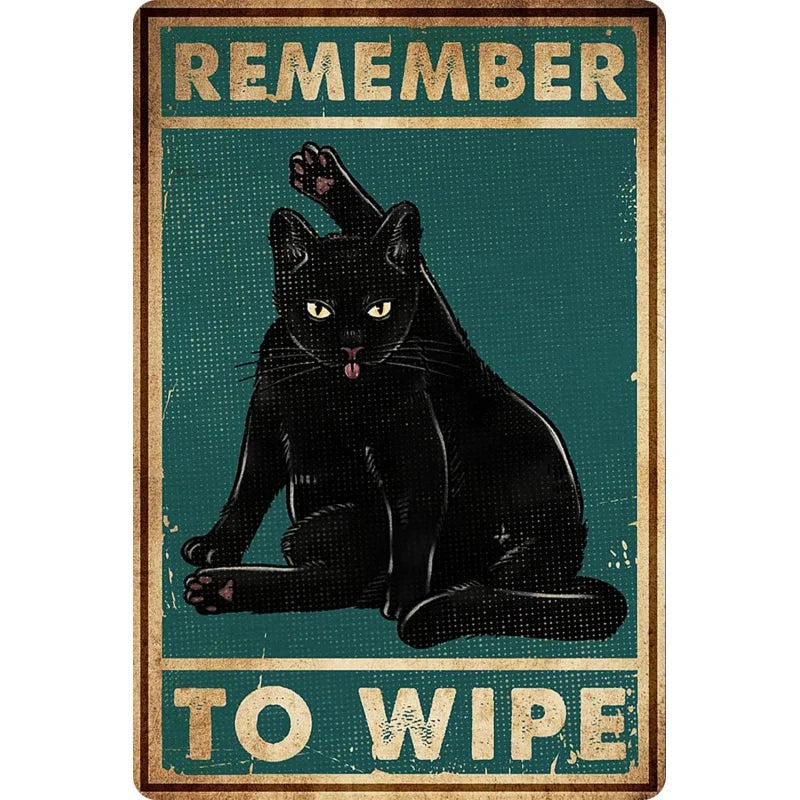 Retro Black Cat Bathroom Sign – "Remember to Clean" Iron Wall Art Decoration - Premium sign from Lizard Vigilante - Just $24.99! Shop now at Lizard Vigilante