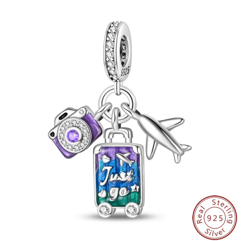S925 Sterling Silver Princess Golf Hamster Camera Travel Three Piece Set Charms Beads 3mm DIY Fine Jewelry Making