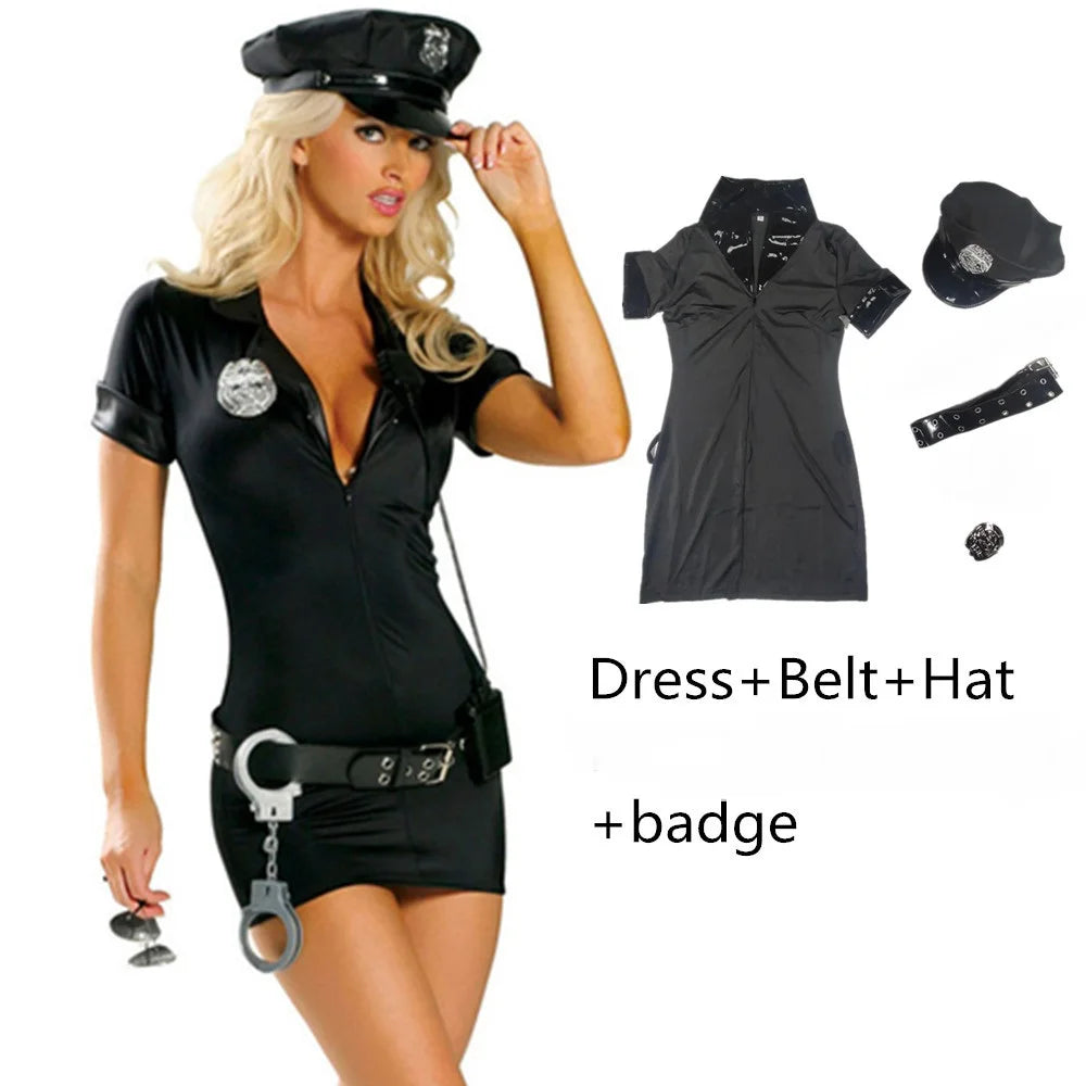 Officer Outfit Policewoman Costume Suit Uniform Halloween Cosplay Cop Black Blue For Adult Women Police Fancy Dress - Premium Cosplay Costumes from Lizard Vigilante - Just $34.88! Shop now at Lizard Vigilante