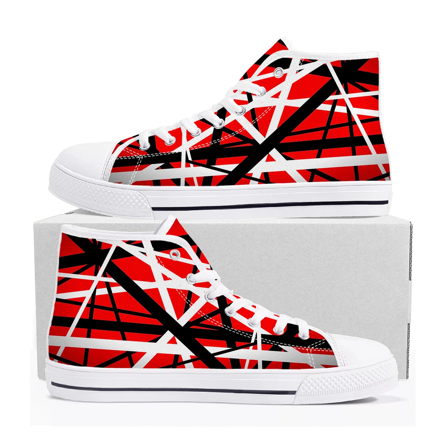 Van EVH 5150 Stripes High Top Canvas Sneakers – Custom Eddie-Inspired Shoes for Men, Women, and Teens - Premium high top shoes from Lizard Vigilante - Just $35.99! Shop now at Lizard Vigilante