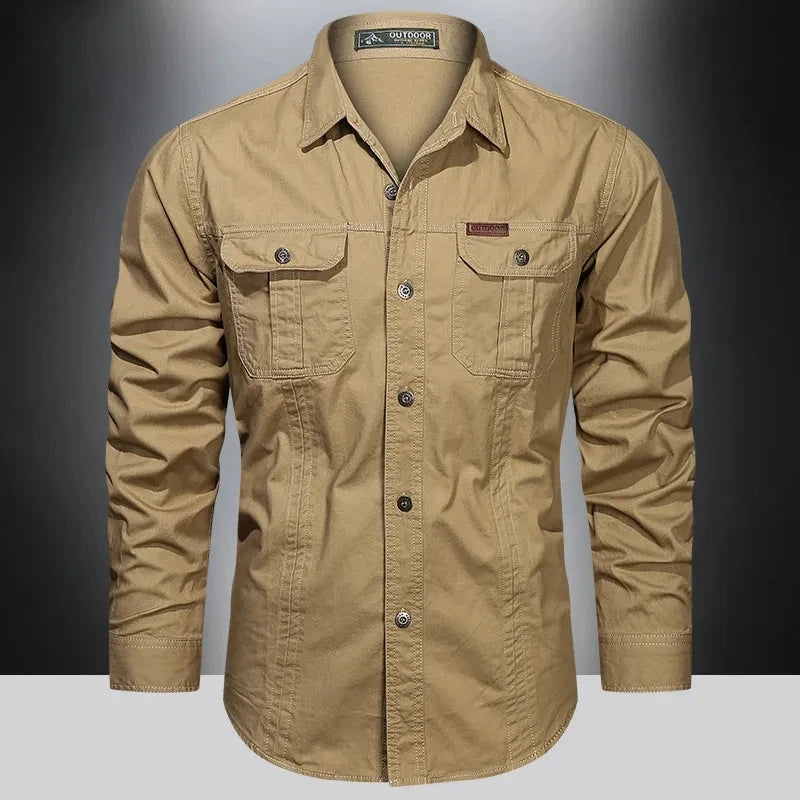 New Autumn Long-Sleeve Multi-Pocket Button-Down Shirt - Premium Long-sleeve shirt from Lizard Vigilante - Just $38.88! Shop now at Lizard Vigilante