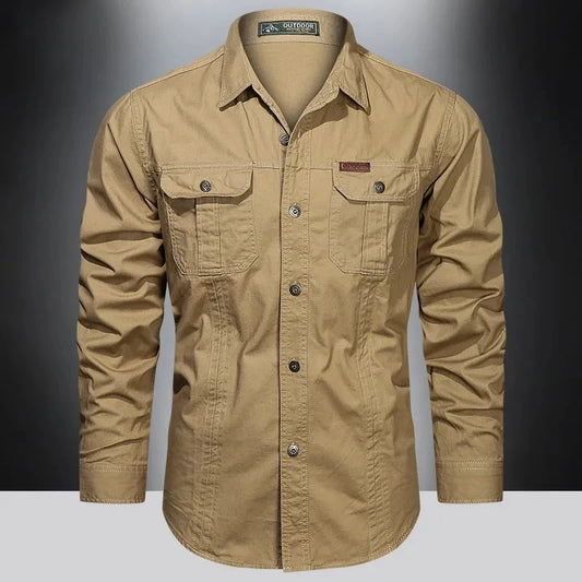 New Autumn Long-Sleeve Multi-Pocket Button-Down Shirt - Premium Long-sleeve shirt from Lizard Vigilante - Just $38.88! Shop now at Lizard Vigilante