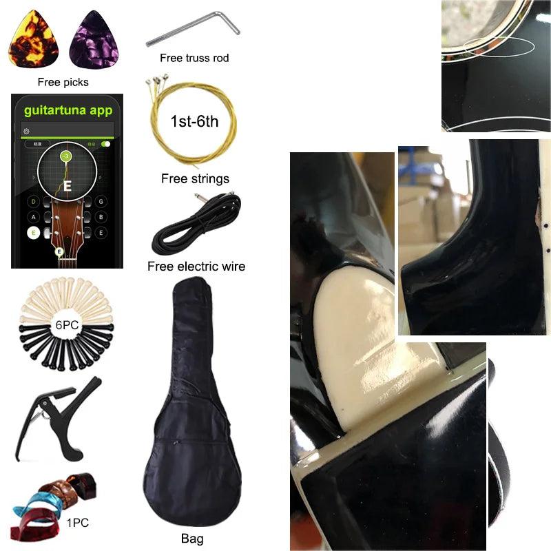 Thin Body Acoustic Electric Guitar Beginner Guitar with Free Gig Bag Free String Black Natural Sunburst White Color - Lizard Vigilante