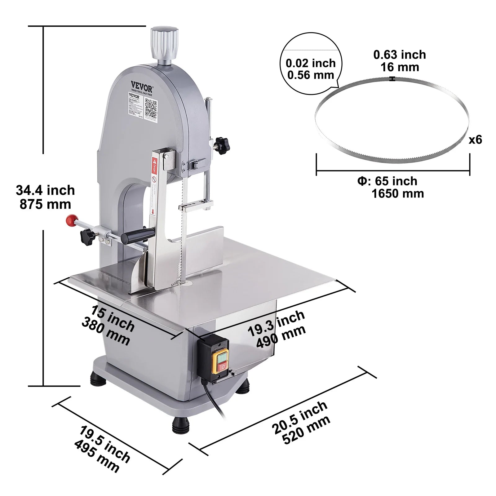 VEVOR 1500W Commercial Electric Meat & Bone Saw Machine | Stainless Steel Blade & Countertop Workbench Bandsaw - Premium saw from Lizard Vigilante - Just $601.08! Shop now at Lizard Vigilante