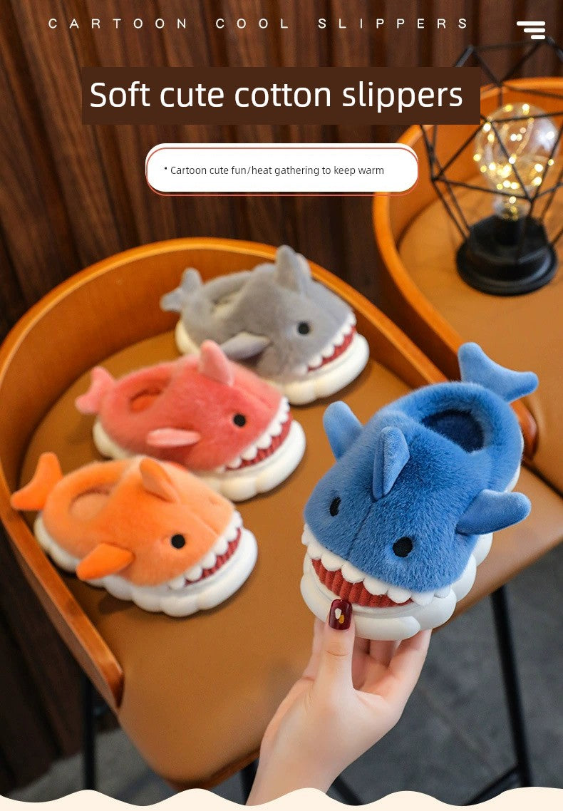 Children's Waterproof Cotton Slippers with Cute Shark Pattern - Non-Slip Indoor Footwear for Autumn and Winter - Premium slippers from Lizard Vigilante - Just $23.88! Shop now at Lizard Vigilante