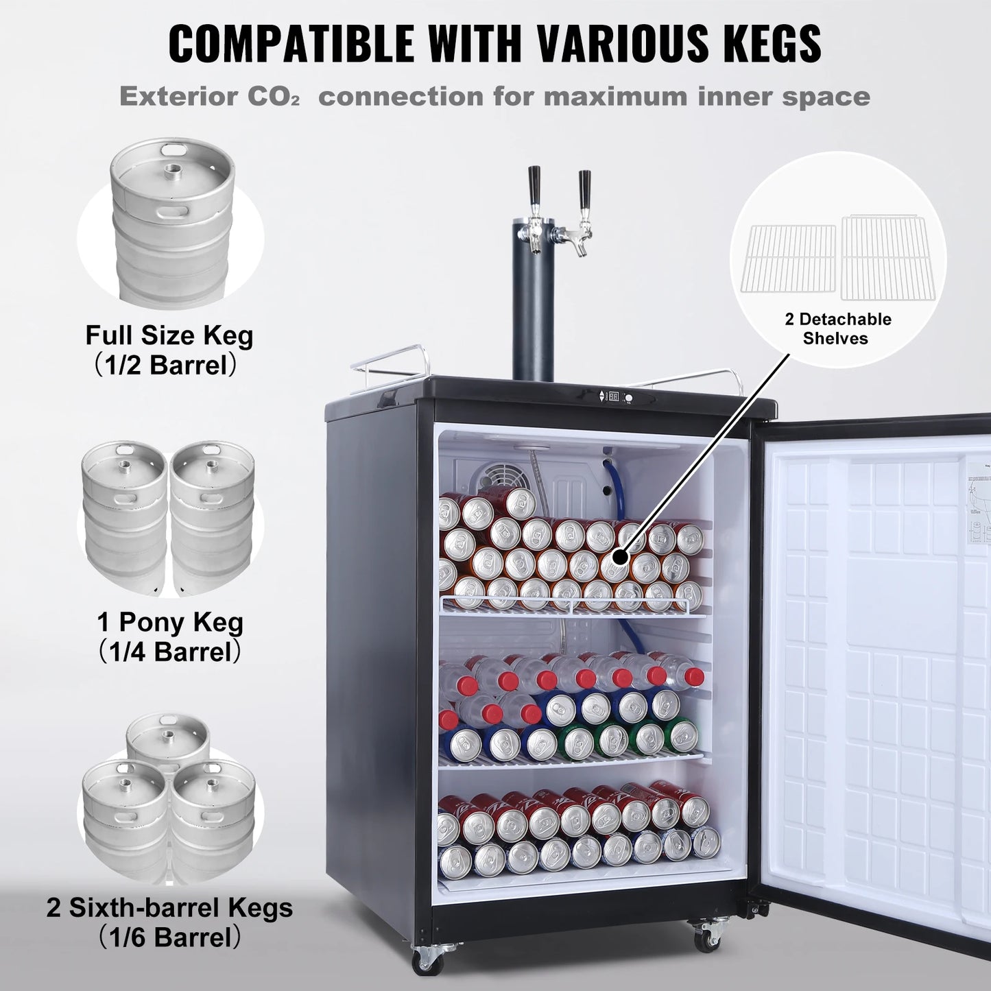 VEVOR 163L Electric Beer Kegerator Beer Cooling Portable Draft Beer Dispenser Pressurized Equipment Dual Tap for Commercial Home - Premium  from Lizard Vigilante - Just $1019.99! Shop now at Lizard Vigilante