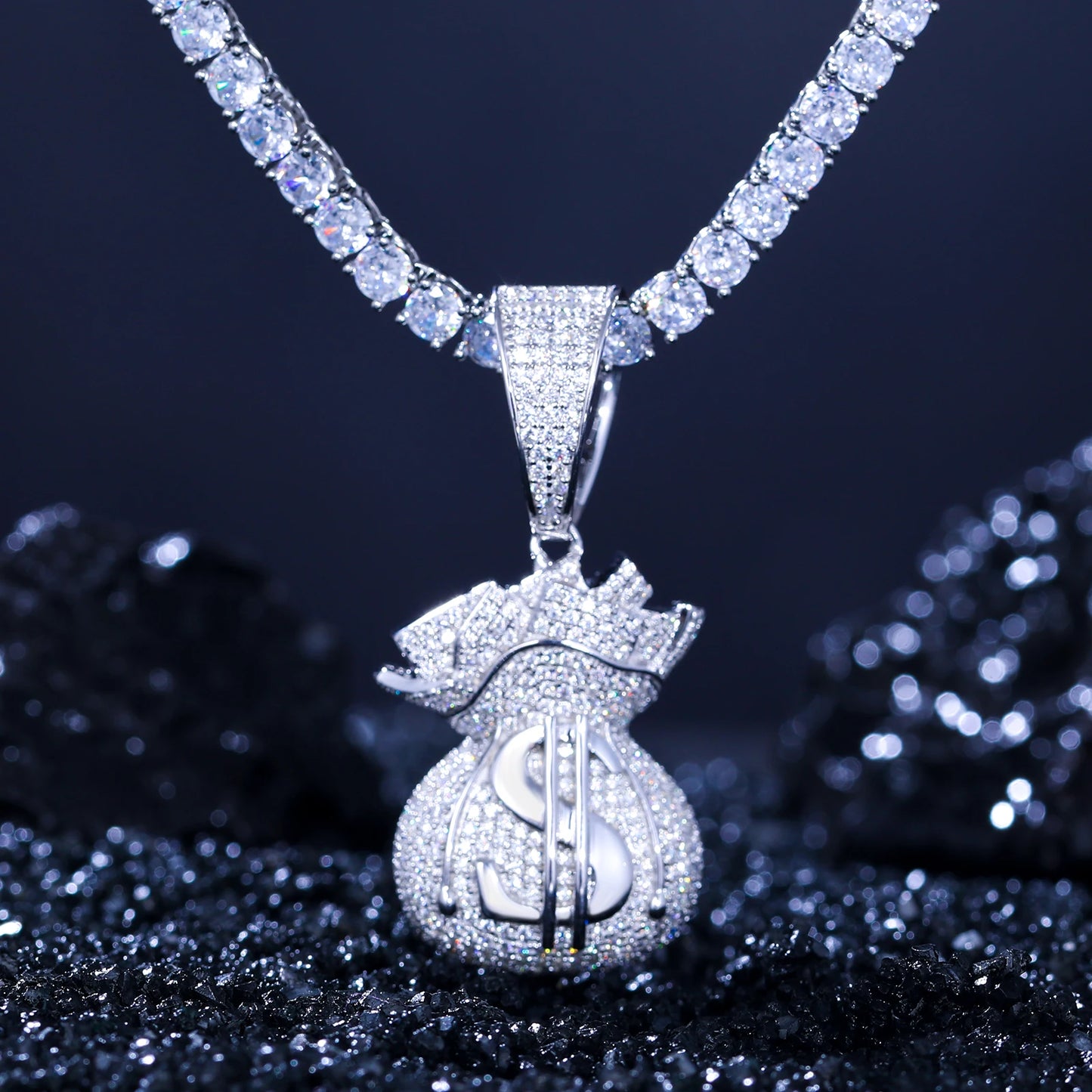 New D Color VVS Moissanite Lucky Money Bag Pendant Necklace 925 Sterling Silver Women Men's Hip Hop Rock Jewelry Rich Jewelry - Premium  from Lizard Vigilante - Just $96.99! Shop now at Lizard Vigilante