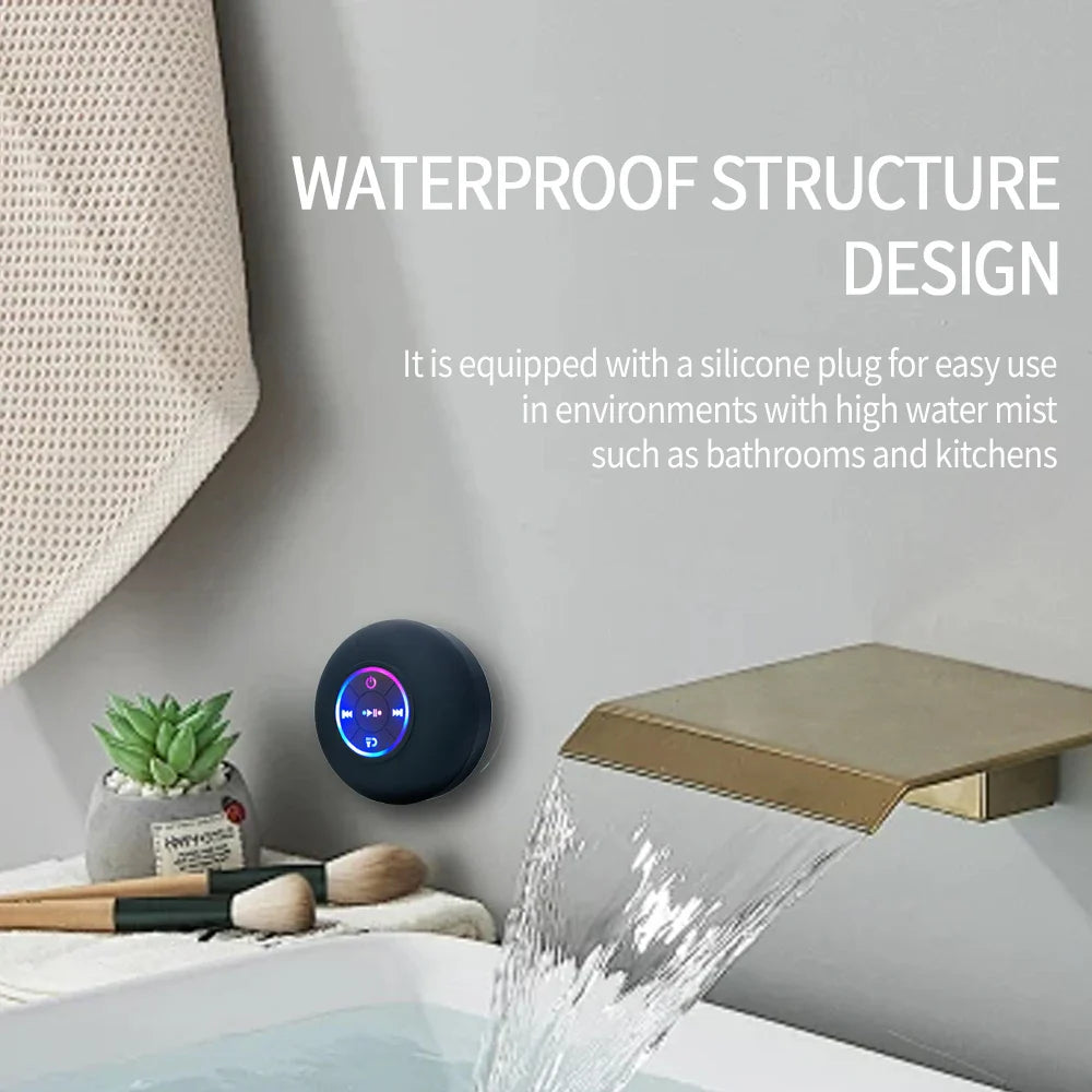 Mini Bluetooth Speaker Shower Subwoofer with Color LED Waterproof Handsfree Loudspeaker Music For Bathroom Pool Beach Car Phone