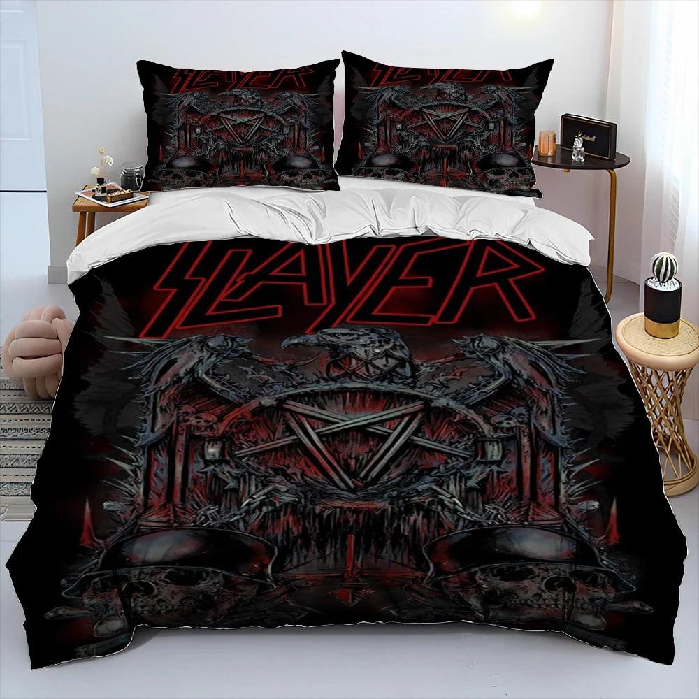 Slayer Show No Mercy Heavy Metal Band Music Comforter Bedding Set, Duvet Cover Bed Quilt Cover Pillowcase,king Queen Size Bedding Set Kids - Lizard Vigilante