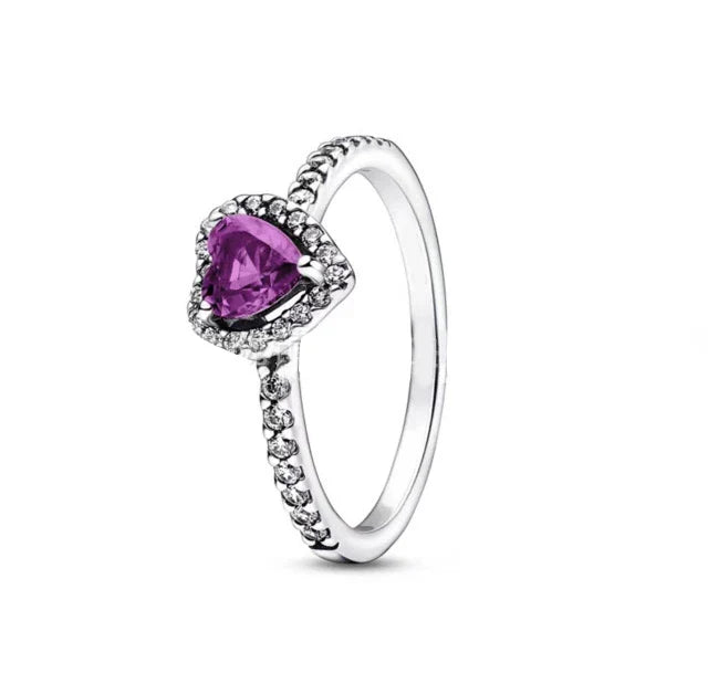 New Colored Crystal 925 Sterling Silver Ring Exquisite Women Shiny Heart Series Simple Ring Valentine's Day Gift for Lovers