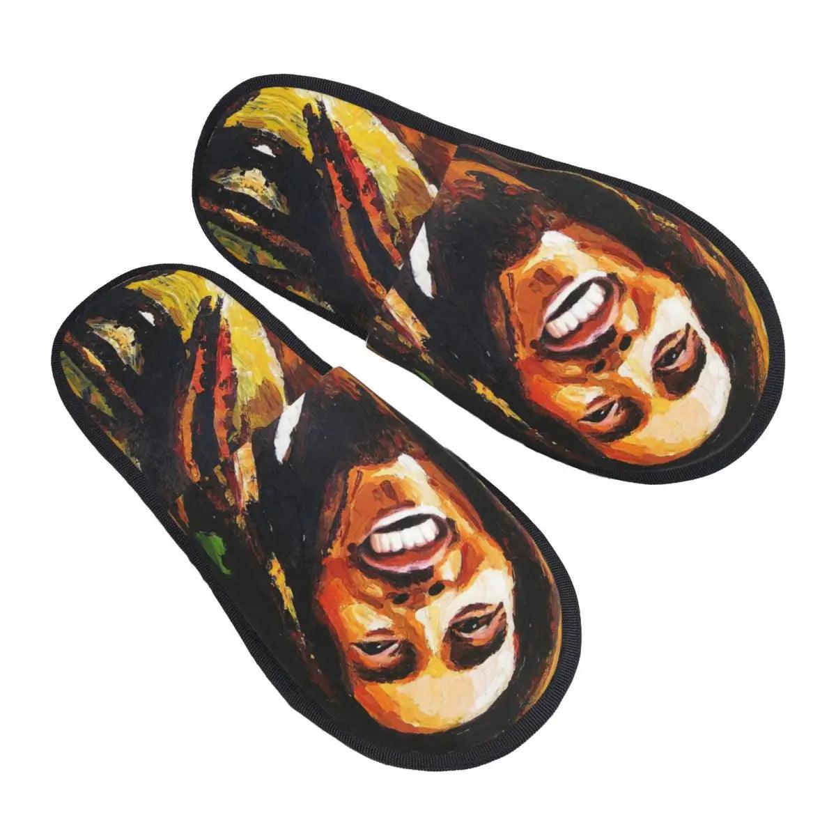 Jamaica Singer Reggae Rock Bob Marley Comfort Scuff Memory Foam Slippers Women Hotel House Shoes - Lizard Vigilante