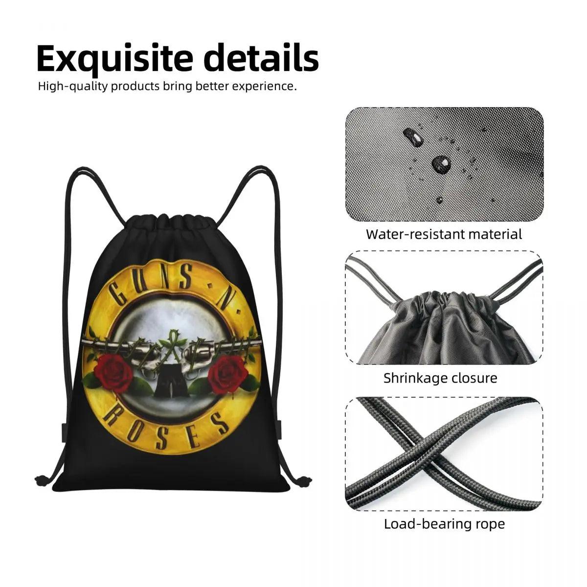 Guns N Roses Bullet Logo Drawstring Backpack Women Men Gym Sport Sackpack Portable Hard Rock Band Training Bag Sack - Lizard Vigilante