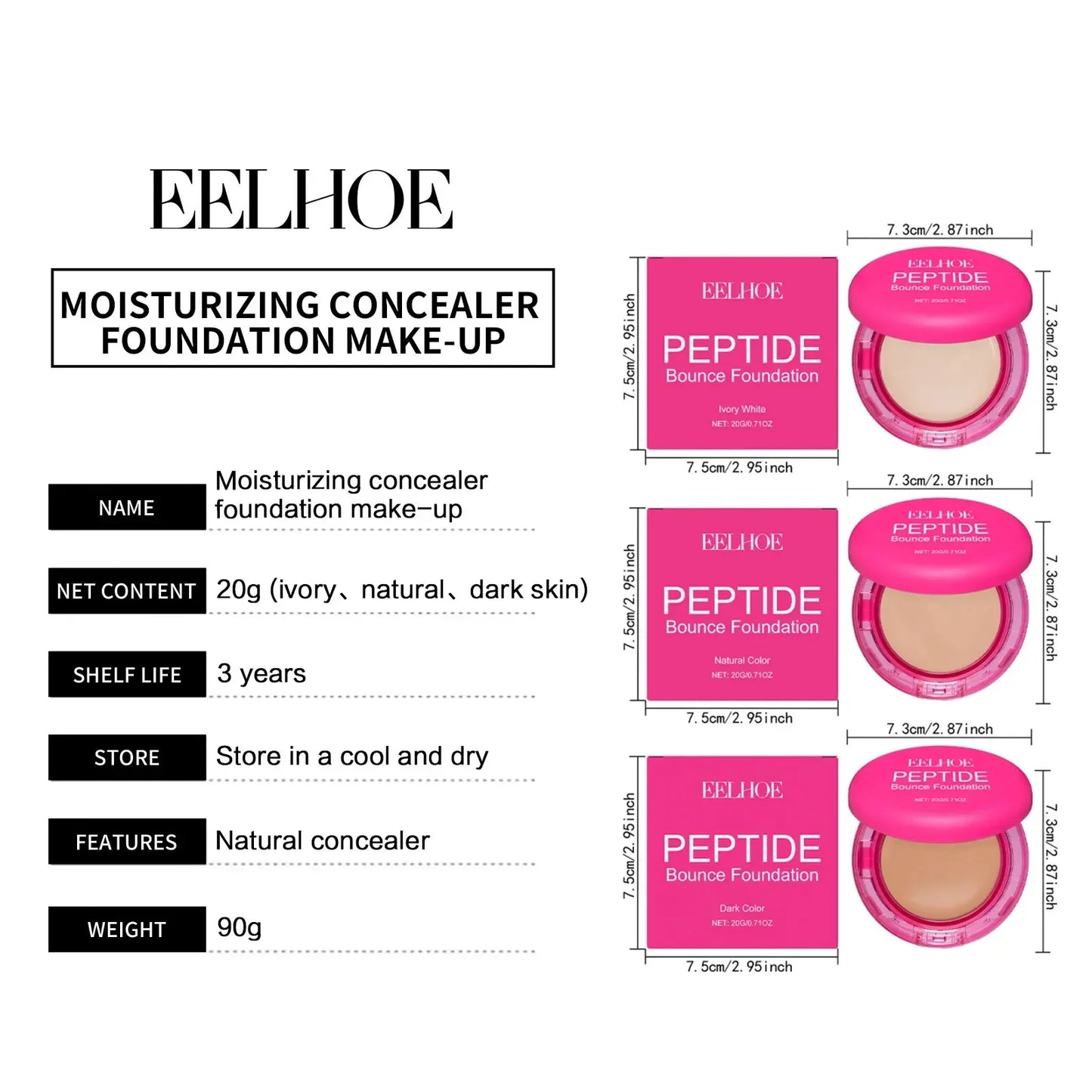 EELHOE Flawless Foundation Cream Waterproof Glow Skin Oil Control Full Coverage Makeup Cosmetics Brightening Face Foundation 20g