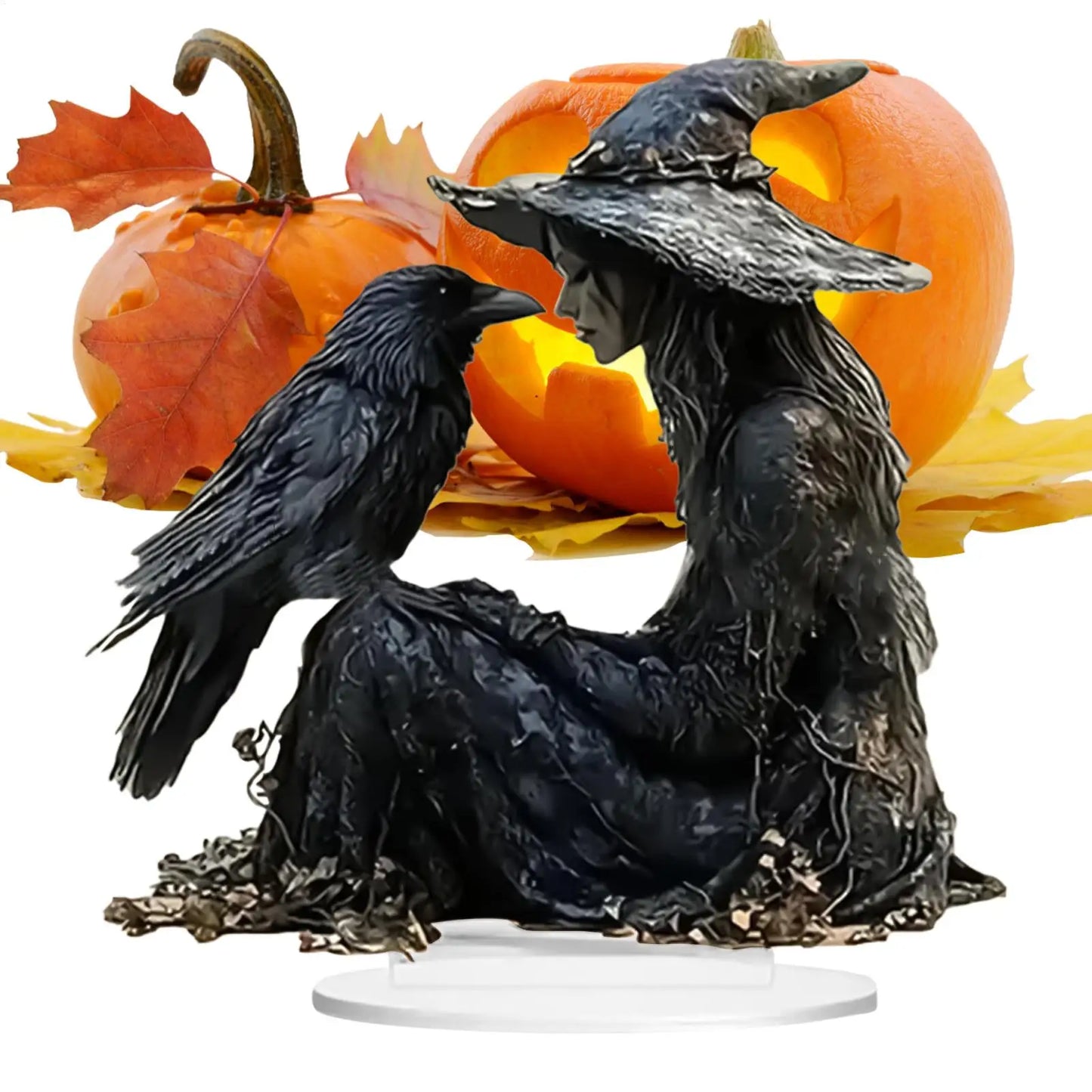 Halloween Desk Decor 2D Acrylic Indoor Tabletop Sign Gothic Witch Crow Ornament for Halloween Dorm Nightstand Studio Shelf