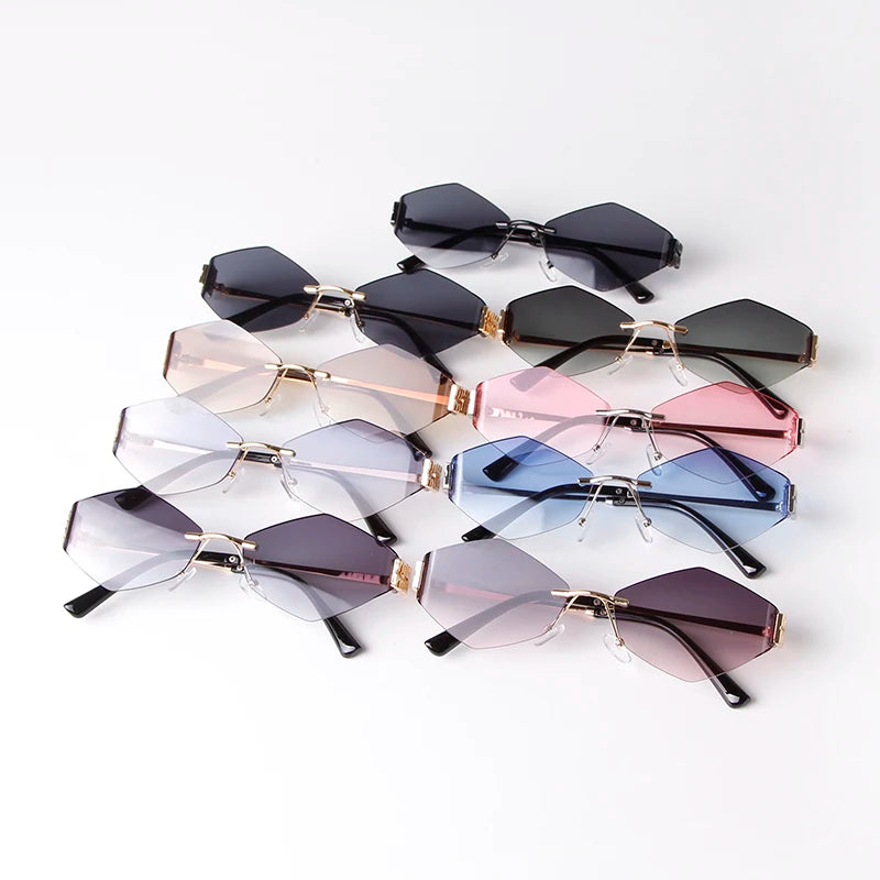 Trend Hexagon Rimless Sunglasses Women Men Brand Designer Gradient blue lens Polygon Metal Frame Driving Sun Glasses Shades Male - Premium  from Lizard Vigilante - Just $10.99! Shop now at Lizard Vigilante