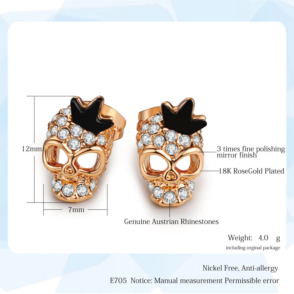 DEATH KISS // Gothic Skull Stud Earrings – Black Rose Gold Crystal Punk Jewelry for Women & Men - Premium skull studs from dsers - Just $5.99! Shop now at Lizard Vigilante