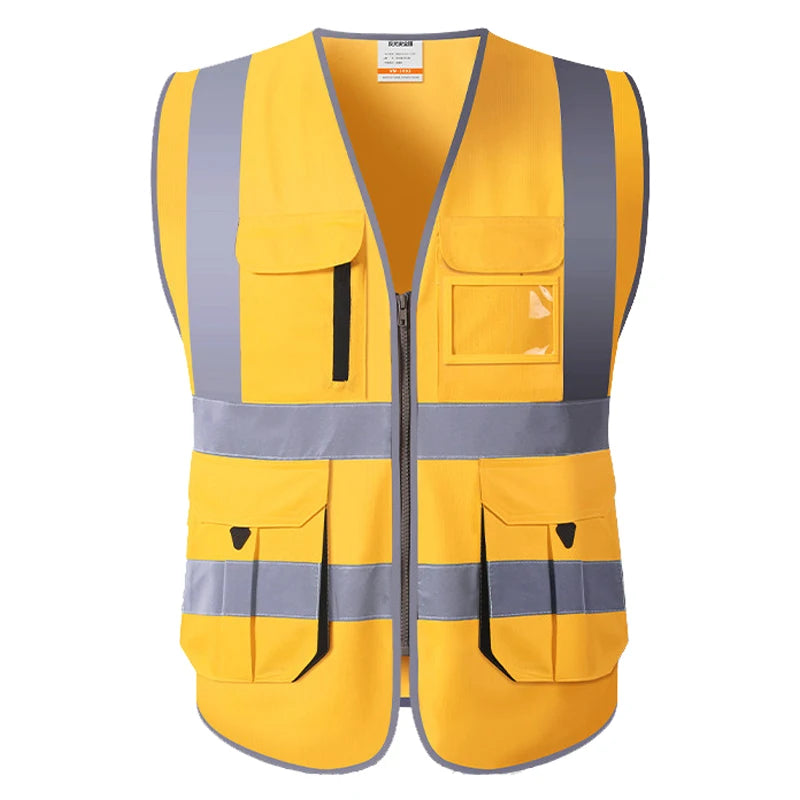 Orange Safety Vest Multi Pockets High Visibility Workwear Vest Zipper Front - Premium vest from Lizard Vigilante - Just $20.99! Shop now at Lizard Vigilante