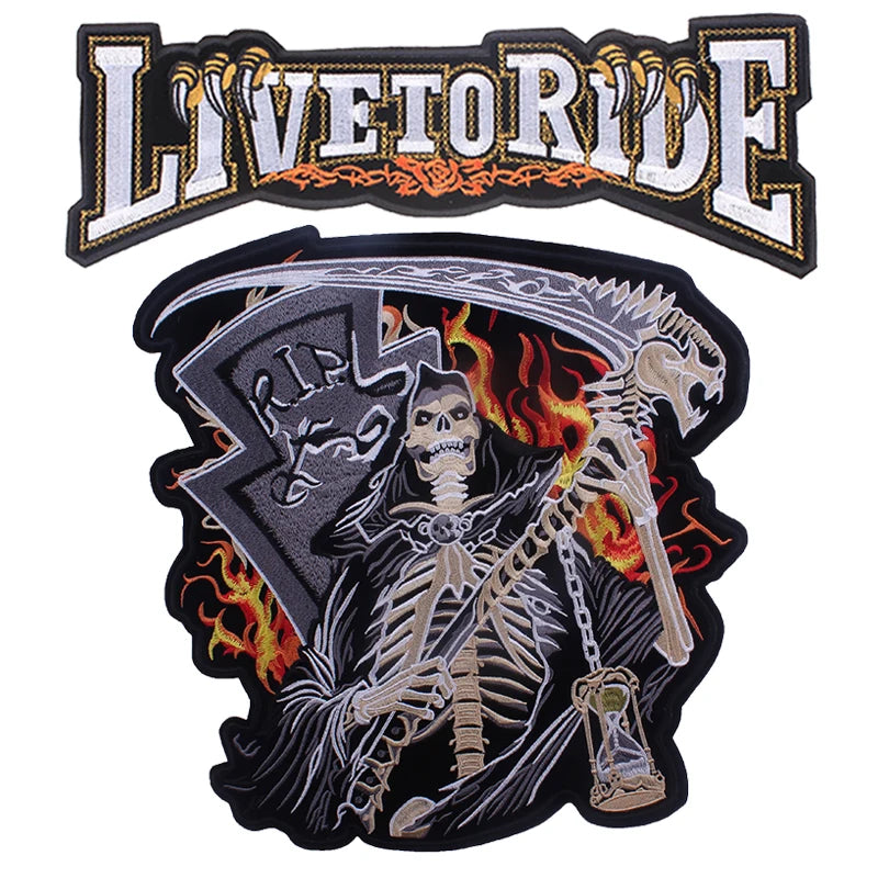 Punk Biker Patch Iron/Sew On Embroidery Patches On Clothes Skull Big Pacthes For Jacket Applique DIY Rock Large Back Pacth Badge - Lizard Vigilante