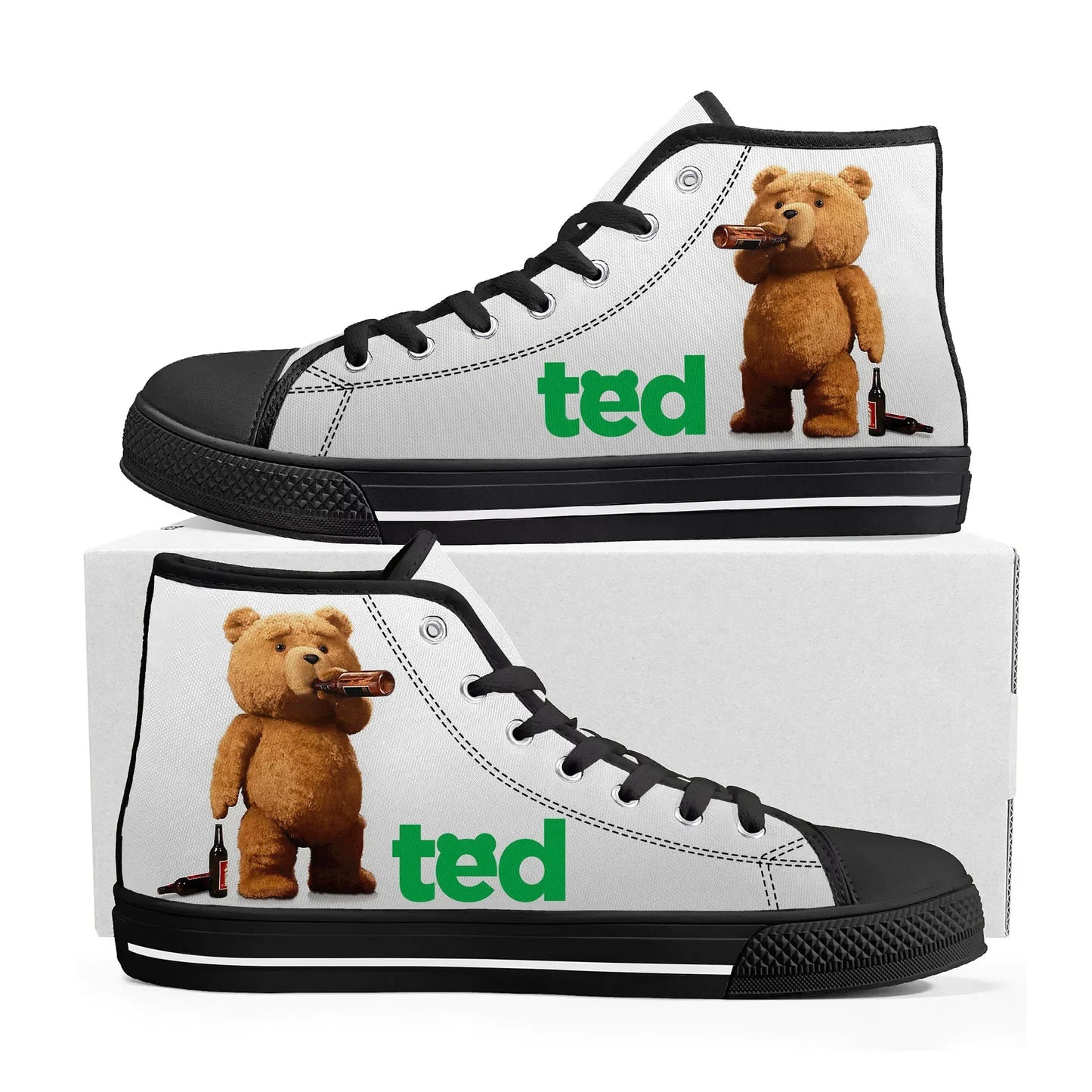 Ted Bear Movie High Top Sneakers Beer Bath Mens Womens Teenager Canvas Sneaker Casual Custom Made Shoes Customize DIY Shoe - Premium high tops from Lizard Vigilante - Just $39.99! Shop now at Lizard Vigilante