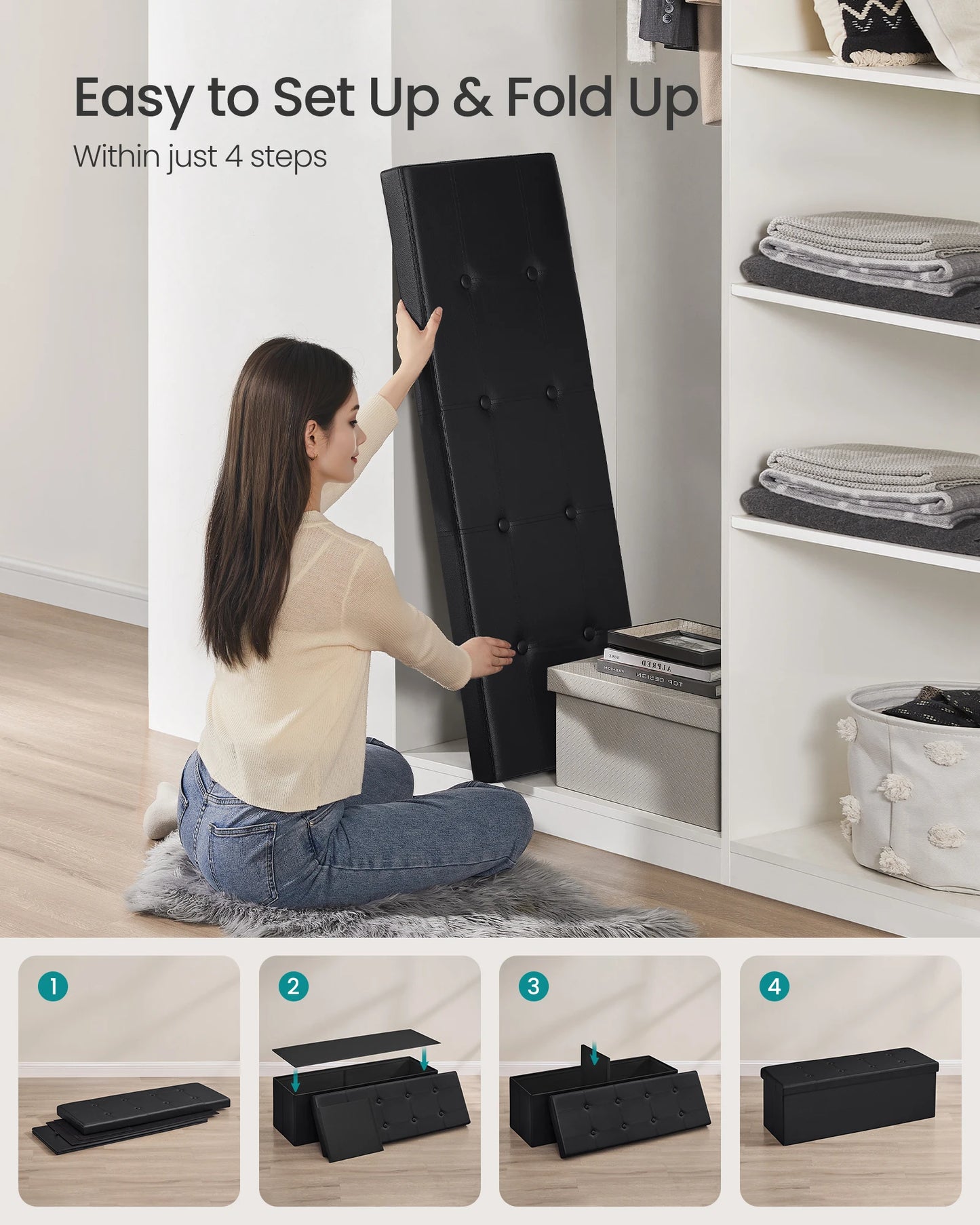 SONGMICS 43 Inches Folding Storage Ottoman Bench, Storage Chest, Footrest, Coffee Table, Padded Seat, Faux Leather - Premium  from Lizard Vigilante - Just $116.99! Shop now at Lizard Vigilante