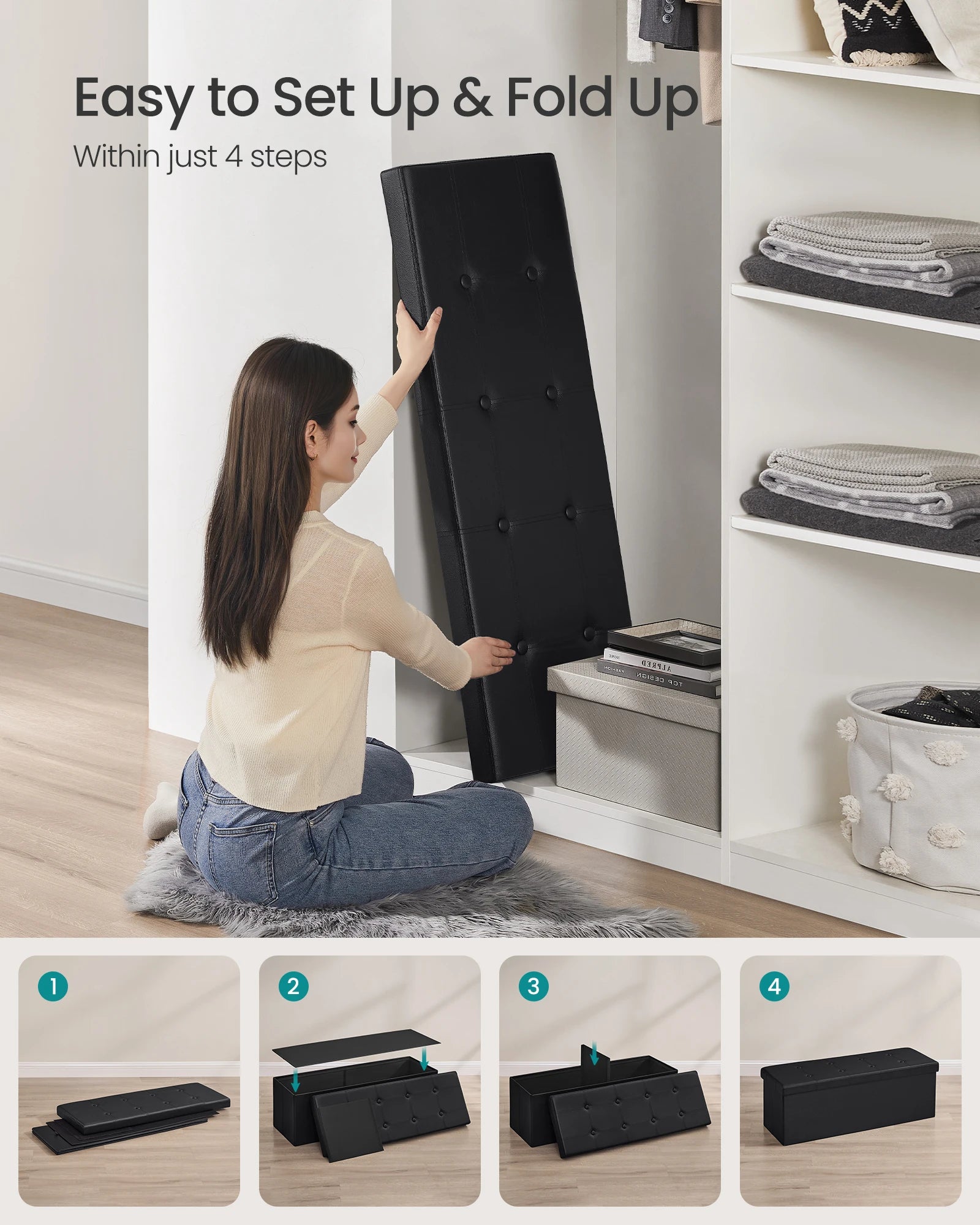 SONGMICS 43 Inches Folding Storage Ottoman Bench, Storage Chest, Footrest, Coffee Table, Padded Seat, Faux Leather - Premium  from Lizard Vigilante - Just $116.99! Shop now at Lizard Vigilante