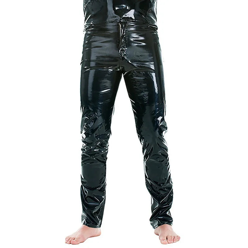 Latex Mens Pants Shiny Wet Look PU Leather Fashion Tight Trousers for Club Stage Show Rock Band Performance - Premium pants from Lizard Vigilante - Just $47.88! Shop now at Lizard Vigilante