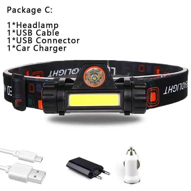 1pcs Rechargeable Fishing LED Headlamp Camping Headlight XPE COB Work Light 2 Lighting Modes With Tail Magnet Detachable