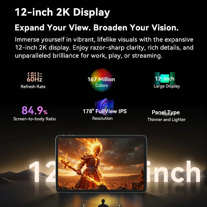 Blackview MEGA 2 Tablets 12 inch 2K Display Widevine L1 24GB(8+16) Android 15 256GB 9000mAh AI Main Camera Pad PC