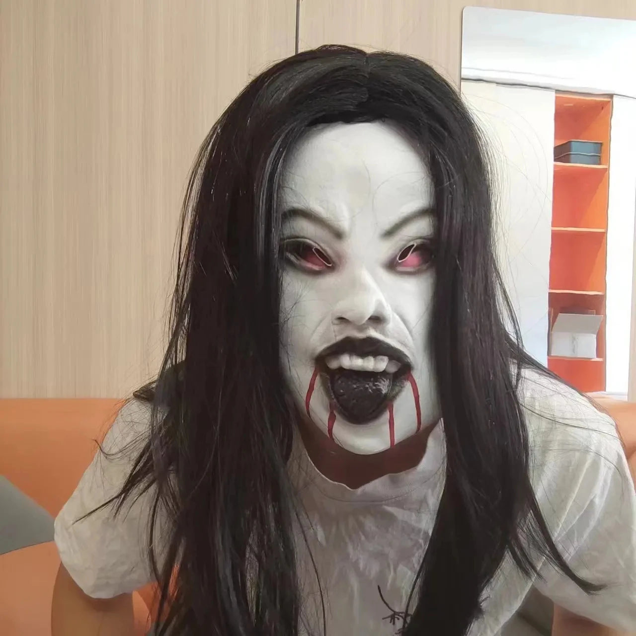 Midnight Hex Widow Mask: Long-Haired Witch Horror Headpiece For Adults