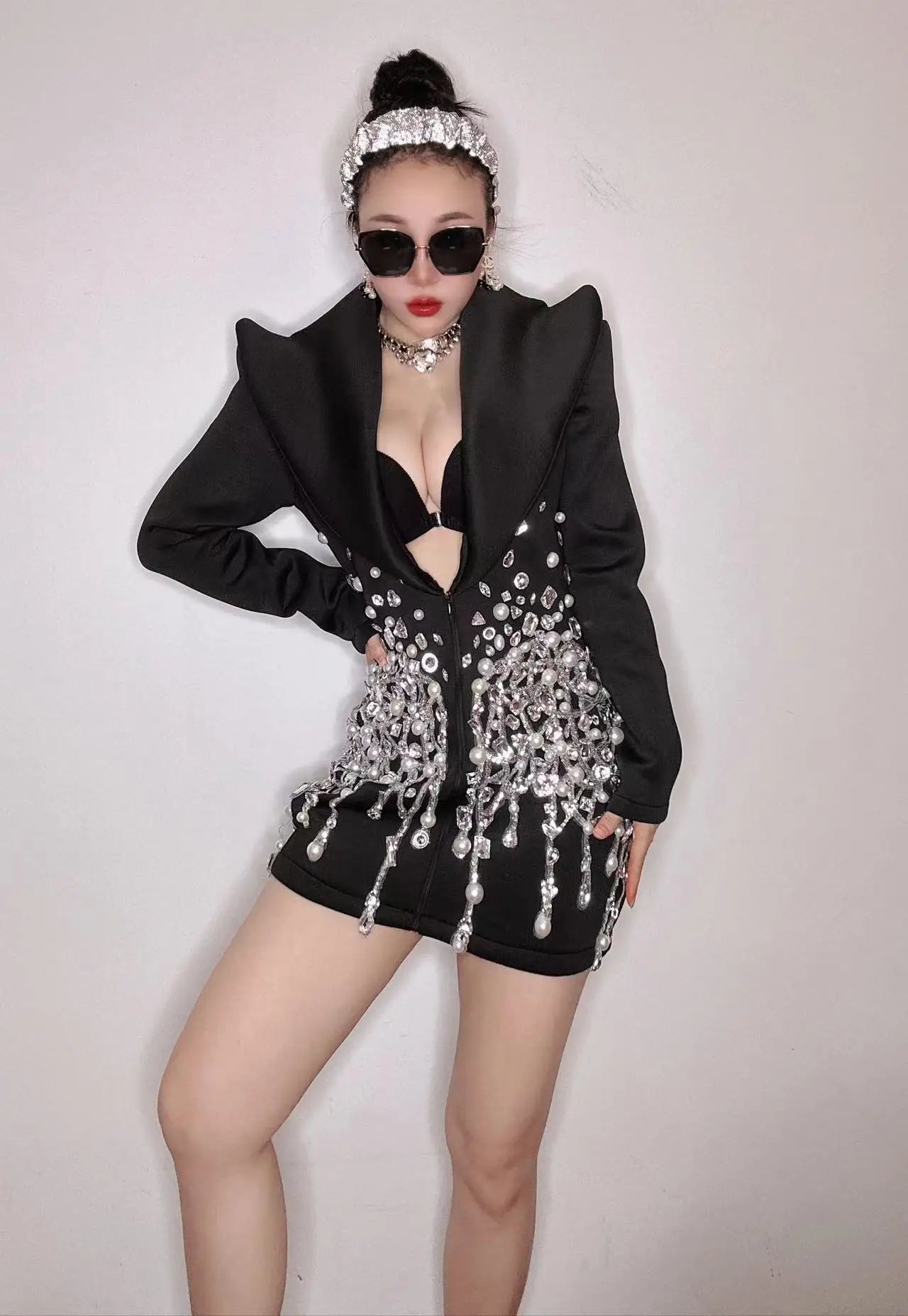 Luxury Shiny Pearl Rhinestone Jacket Sexy Stage Costume DJ Singer Bar Nightclub Costume Birthday Party Performance dresses - Premium  from Lizard Vigilante - Just $145.99! Shop now at Lizard Vigilante