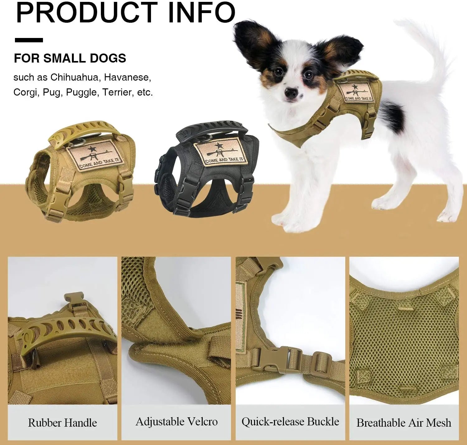 Chihuahua Tactical Dog Vest – XS Adjustable Military MOLLE Training Harness with Rubber Handle for Small Dogs - Premium dog vest from Lizard Vigilante - Just $29.99! Shop now at Lizard Vigilante