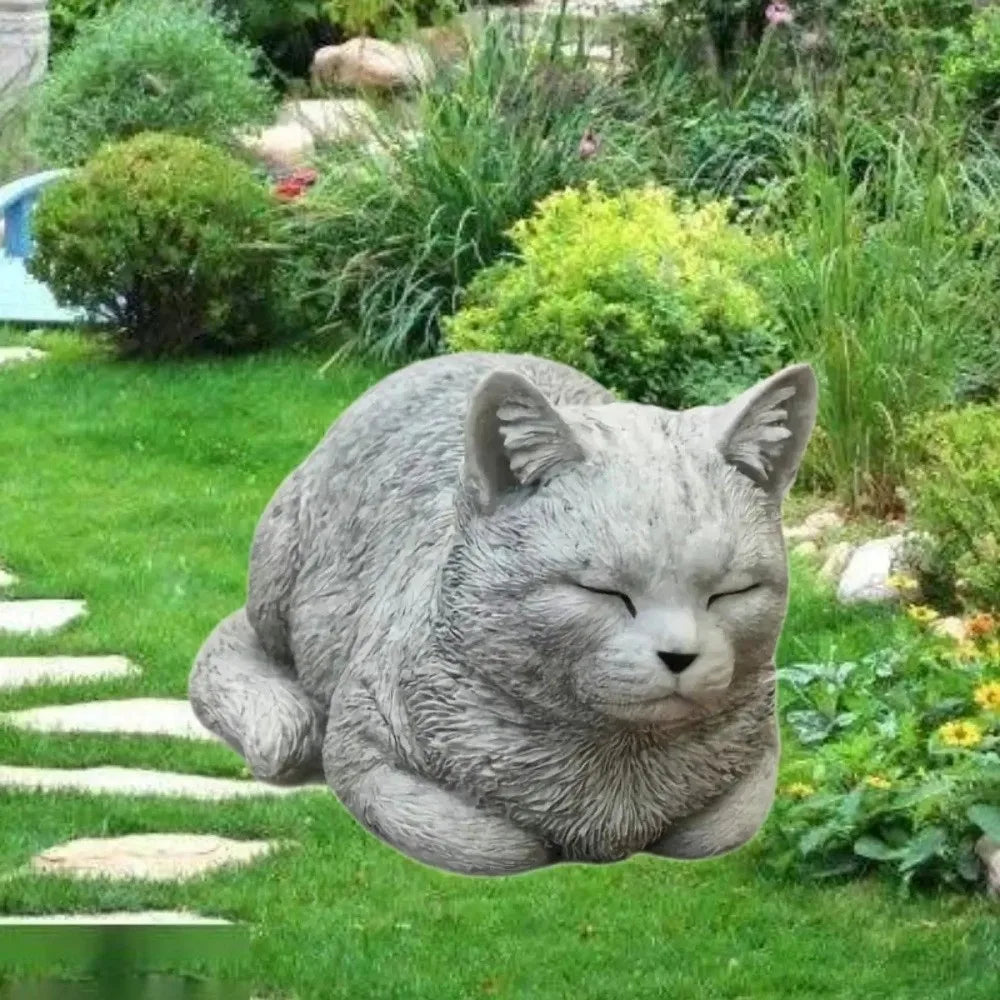 Cat Ornament Resin Cat Statue Realistic Unique Animal Figurines Cartoon Cat Sculpture Courtyard