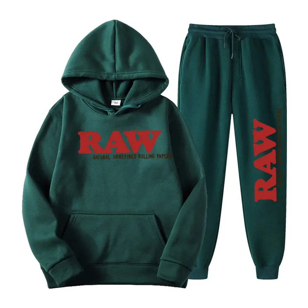 2024 Men's Set RAW Hat Running Hoodie Sweatpants Men's Set 2PK Autumn Winter Casual Woolen Sportswear - Premium  from Lizard Vigilante - Just $49.99! Shop now at Lizard Vigilante