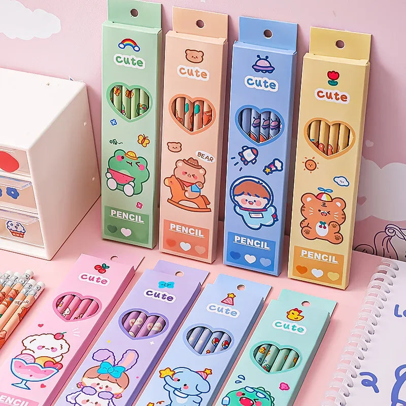 6Pcs/box Kawaii HB Pencil with Eraser Wooden Pencil for Children Drawing Writing Student School Office Supplies Stationery
