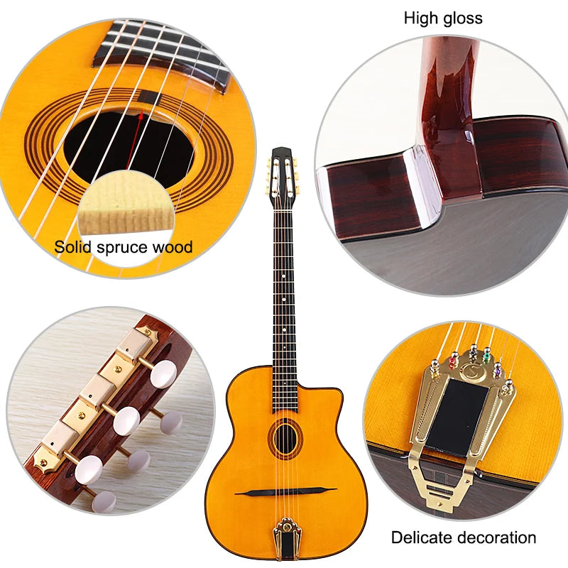 41-Inch Django Spruce Top Gypsy Swing Acoustic Guitar – High Gloss 6-String Folk Guitar with Hickory Fingerboard and Rosewood Back - Premium guitar from Lizard Vigilante - Just $280.99! Shop now at Lizard Vigilante