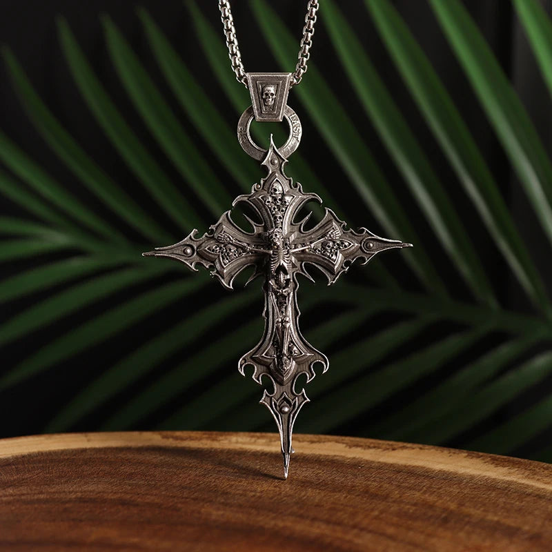 Goth Cross Skull Pendant Necklace for Men Fashion Party Trend Vintage Punk Gothic Jewelry Halloween Gifts - Premium pendant from Lizard Vigilante - Just $19.99! Shop now at Lizard Vigilante