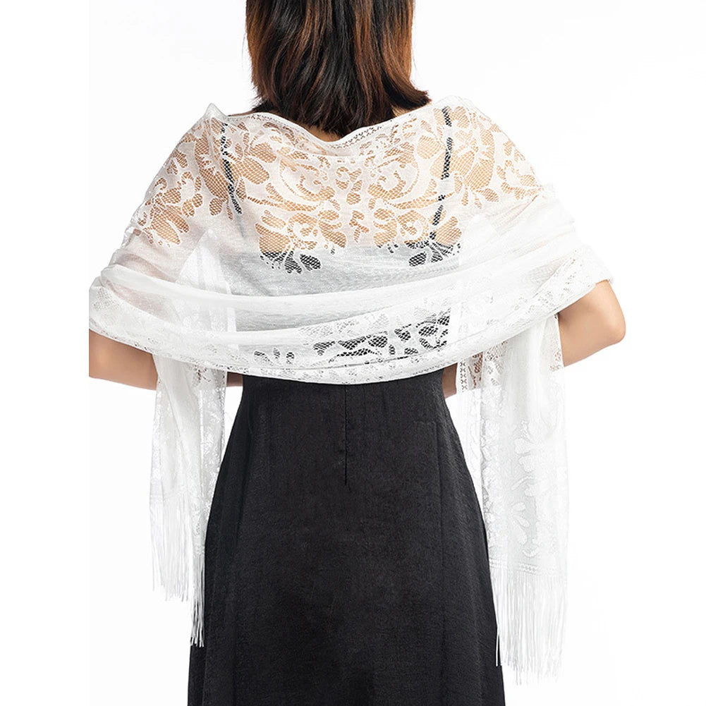 Fashion Women's Lace Sheer Tassels Evening Dress Shawl Hollow Bridal Bridesmaid Boleros Wraps Mesh Wedding Capes Party Shawls - Premium  from Lizard Vigilante - Just $24.99! Shop now at Lizard Vigilante