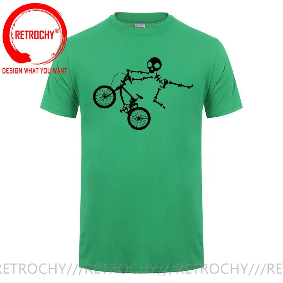 Skeleton Alien BMX Cycle Bike T-Shirt Custom Short Sleeve MTB Skull Biker TShirt Funny Fall O Neck Cotton T Shirt for Men - Lizard Vigilante