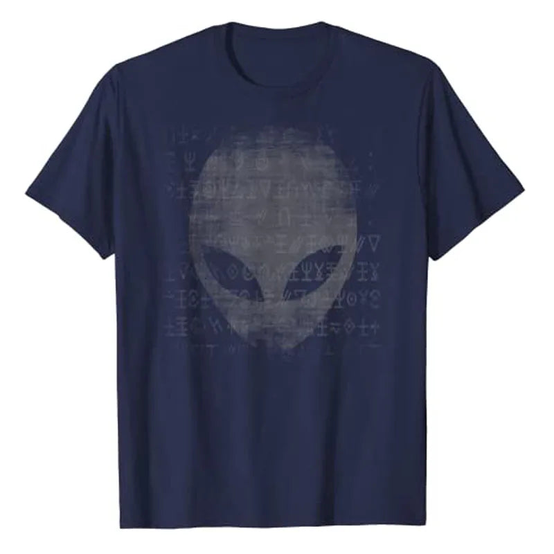 Alien Head Shirt Aliens Symbols Writing UFO T-Shirts Space Buffs Graphic Tee Y2k Top Funny Conspiracy Theorists Outfits Gifts - Premium  from Lizard Vigilante - Just $19.99! Shop now at Lizard Vigilante