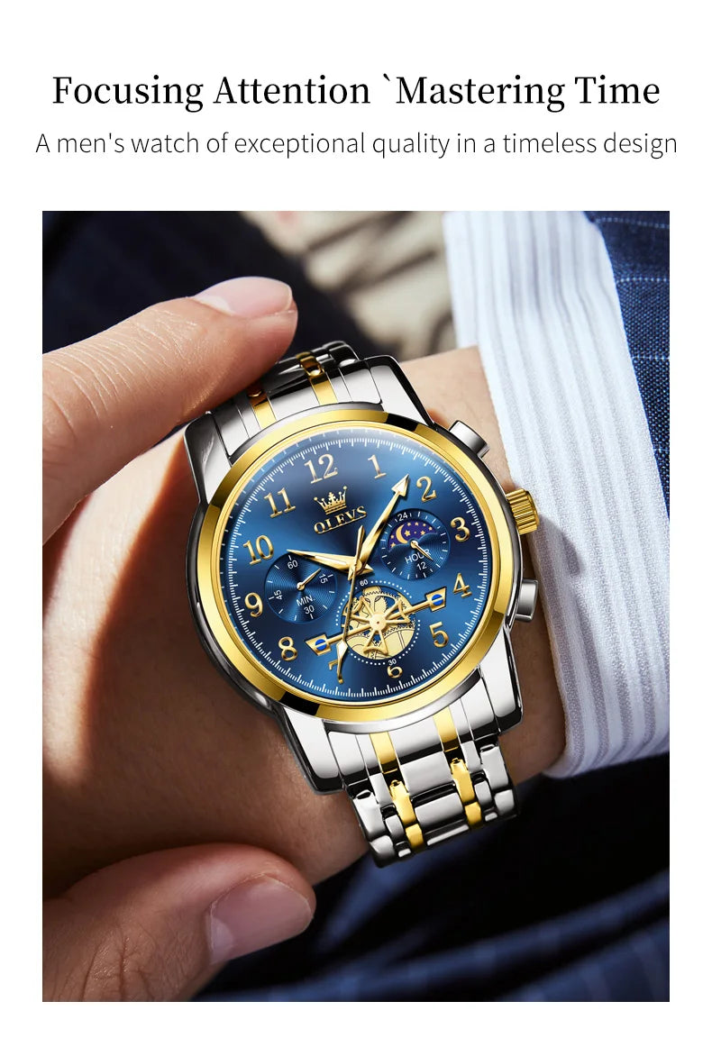 OLEVS New Flywheel Design Luxury Couple Watch Waterproof Moon Phase Chronograph Brand Original Quartz Wrist Watch for Men Women - Premium  from Lizard Vigilante - Just $50.99! Shop now at Lizard Vigilante