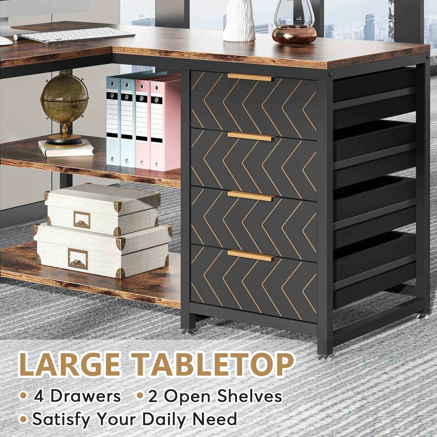 Tribesigns 59" Reversible L-Shaped Computer Desk with Storage Drawers & Shelves – Spacious Corner Office Desk for Home & Workspace - Premium desk from Lizard Vigilante - Just $244.88! Shop now at Lizard Vigilante