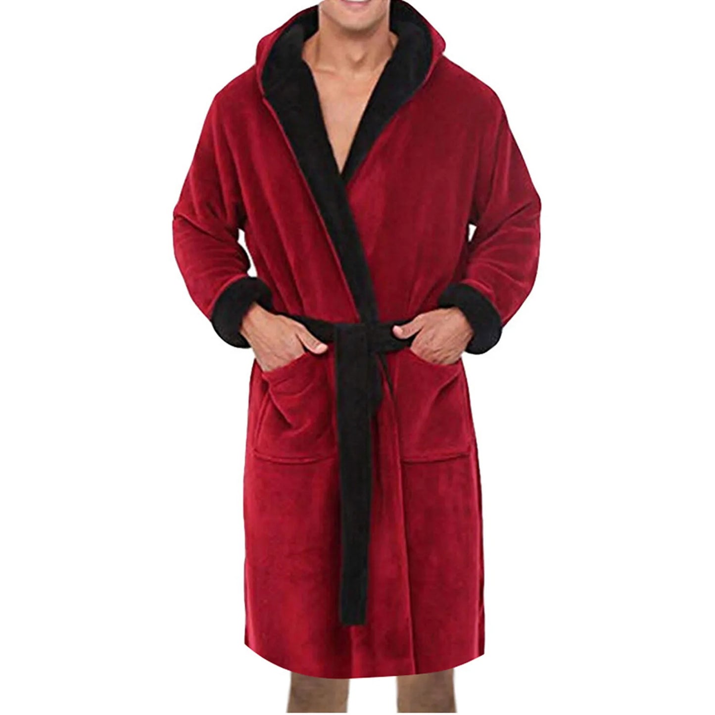 Men’s Casual Kimono Bathrobe – Flannel Hooded Sleepwear, Plus Size Available - Premium Robe from Lizard Vigilante - Just $32.88! Shop now at Lizard Vigilante