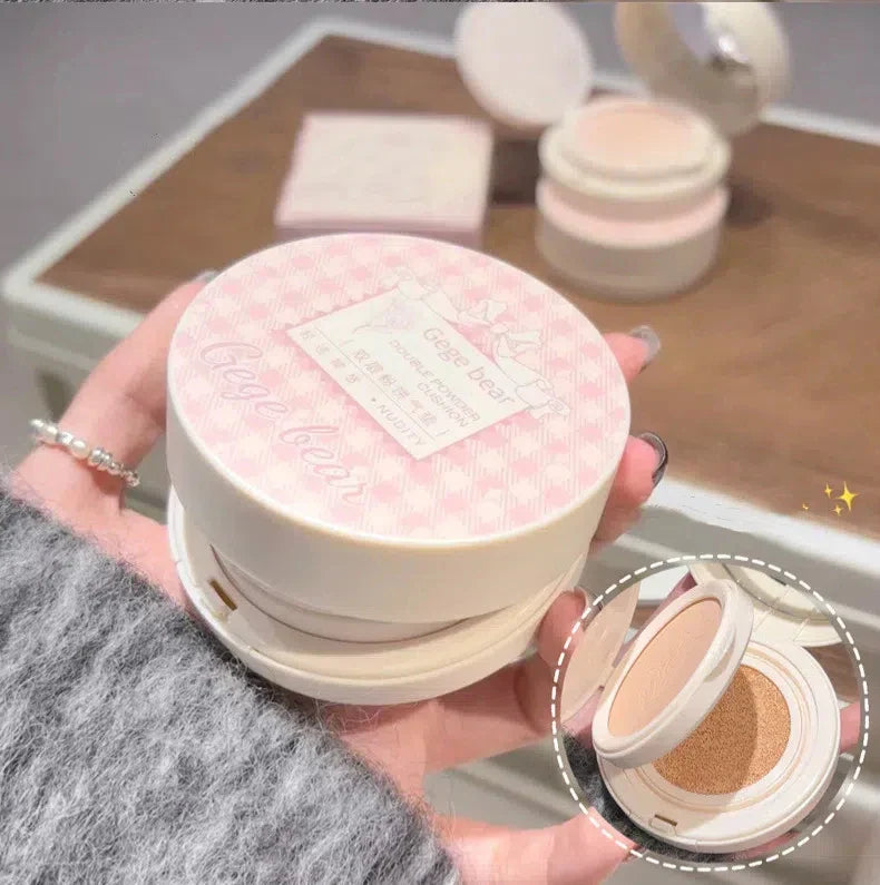 Matte Face Pressed Powder Oil Control Natural Full Coverage Moisturizing Whitening Foundation Cream Base Makeup 2 In 1 Cosmetic