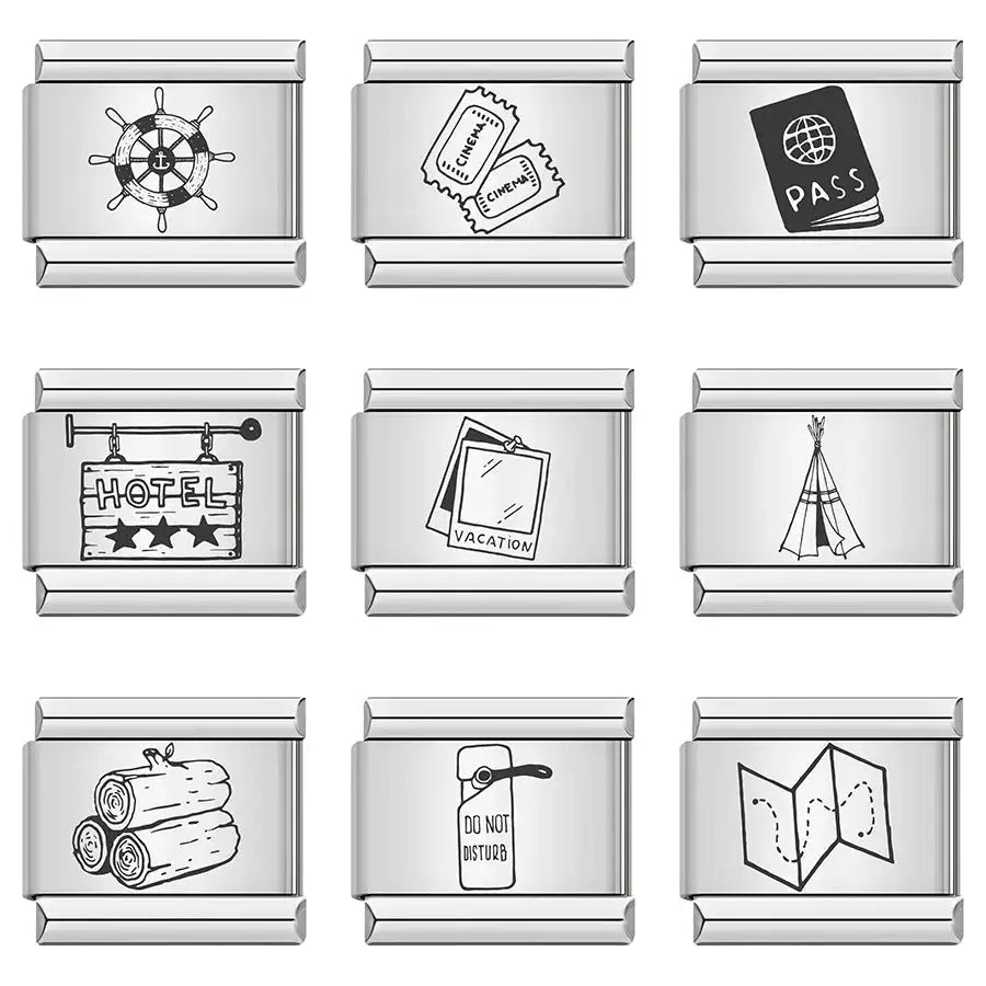 1pc New Designer Exploration Hotel Map Tent Charm Links Fit 9mm Bracelet Stainless Steel Jewelry DIY Making Bangle